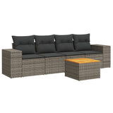 5 Piece Garden Sofa Set with Cushions Grey Poly Rattan - Front View