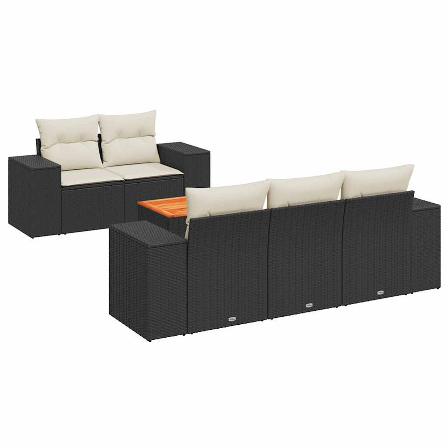 6 Piece Garden Sofa Set with Cushions Black Poly Rattan