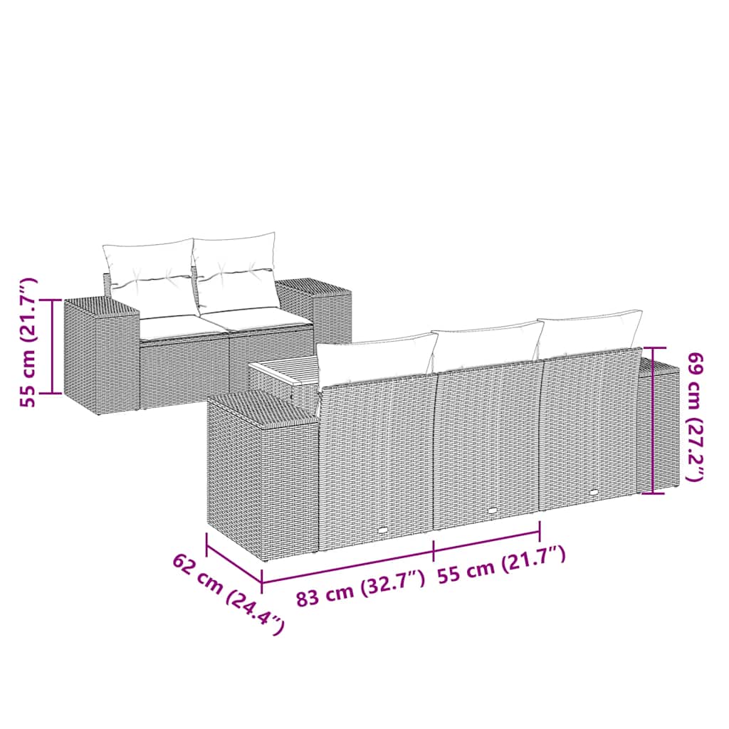 6 Piece Garden Sofa Set with Cushions Black Poly Rattan