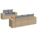 6 Piece Garden Sofa Set with Cushions Beige Poly Rattan - Front View