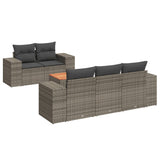 6 Piece Garden Sofa Set with Cushions Grey Poly Rattan - Front View