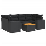 7 Piece Garden Sofa Set with Cushions Black Poly Rattan - Front View