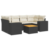 7 Piece Garden Sofa Set with Cushions Black Poly Rattan - Front View
