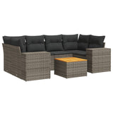 7 Piece Garden Sofa Set with Cushions Grey Poly Rattan - Front View