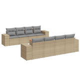 9 Piece Garden Sofa Set with Cushions Beige Poly Rattan - Front View