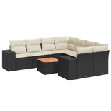 9 Piece Garden Sofa Set with Cushions Black Poly Rattan - Front View