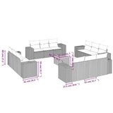 13 Piece Garden Sofa Set with Cushions Grey Poly Rattan - Side View