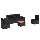 6 Piece Garden Sofa Set with Cushions Black Poly Rattan - Front View