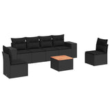 7 Piece Garden Sofa Set with Cushions Black Poly Rattan - Front View