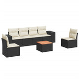 7 Piece Garden Sofa Set with Cushions Black Poly Rattan - Front View