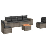 7 Piece Garden Sofa Set with Cushions Grey Poly Rattan - Front View