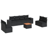 9 Piece Garden Sofa Set with Cushions Black Poly Rattan - Front View