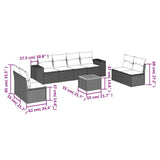 9 Piece Garden Sofa Set with Cushions Black Poly Rattan - Side View