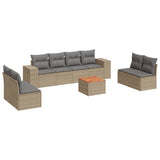 9 Piece Garden Sofa Set with Cushions Beige Poly Rattan - Front View