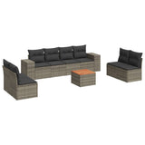 9 Piece Garden Sofa Set with Cushions Grey Poly Rattan - Front View