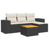 5 Piece Garden Sofa Set with Cushions Black Poly Rattan