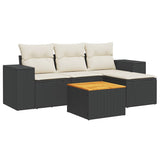 5 Piece Garden Sofa Set with Cushions Black Poly Rattan - Front View