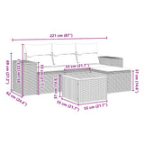 5 Piece Garden Sofa Set with Cushions Black Poly Rattan