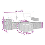 5 Piece Garden Sofa Set with Cushions Black Poly Rattan - Side View