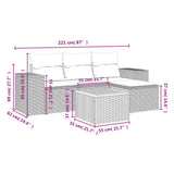 5 Piece Garden Sofa Set with Cushions Grey Poly Rattan