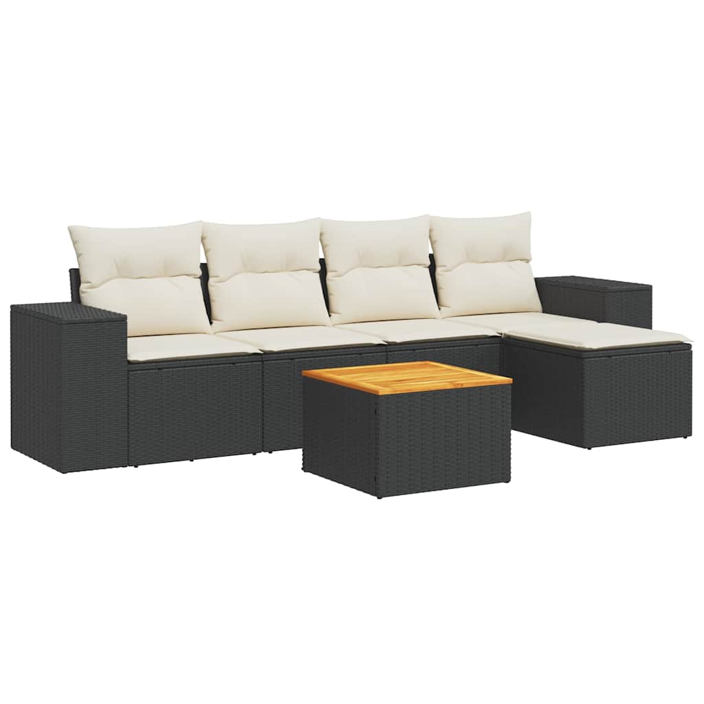 6 Piece Garden Sofa Set with Cushions Black Poly Rattan