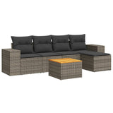 6 Piece Garden Sofa Set with Cushions Grey Poly Rattan - Front View