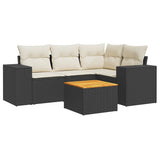 5 Piece Garden Sofa Set with Cushions Black Poly Rattan - Front View