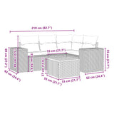 5 Piece Garden Sofa Set with Cushions Black Poly Rattan - Side View