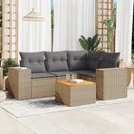 5 Piece Garden Sofa Set with Cushions Beige Poly Rattan