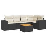 6 Piece Garden Sofa Set with Cushions Black Poly Rattan - Front View