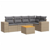 6 Piece Garden Sofa Set with Cushions Beige Poly Rattan - Front View