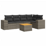 6 Piece Garden Sofa Set with Cushions Grey Poly Rattan - Front View