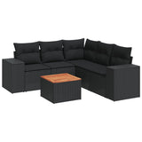 6 Piece Garden Sofa Set with Cushions Black Poly Rattan - Front View