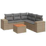 6 Piece Garden Sofa Set with Cushions Beige Poly Rattan - Front View