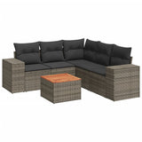 6 Piece Garden Sofa Set with Cushions Grey Poly Rattan - Front View