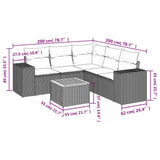 6 Piece Garden Sofa Set with Cushions Grey Poly Rattan - Side View