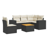 6 Piece Garden Sofa Set with Cushions Black Poly Rattan - Front View