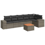 7 Piece Garden Sofa Set with Cushions Grey Poly Rattan - Front View