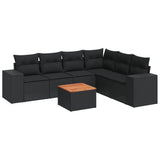 7 Piece Garden Sofa Set with Cushions Black Poly Rattan - Front View