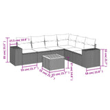 7 Piece Garden Sofa Set with Cushions Black Poly Rattan - Side View