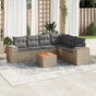 7 Piece Garden Sofa Set with Cushions Beige Poly Rattan