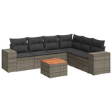 7 Piece Garden Sofa Set with Cushions Grey Poly Rattan - Front View