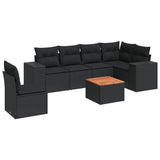 7 Piece Garden Sofa Set with Cushions Black Poly Rattan - Front View