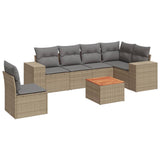 7 Piece Garden Sofa Set with Cushions Beige Poly Rattan - Front View