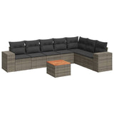 8 Piece Garden Sofa Set with Cushions Grey Poly Rattan - Front View