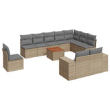 11 Piece Garden Sofa Set with Cushions Beige Poly Rattan - Front View