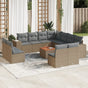12 Piece Garden Sofa Set with Cushions Beige Poly Rattan