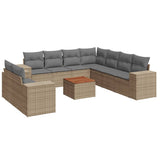 10 Piece Garden Sofa Set with Cushions Beige Poly Rattan - Front View