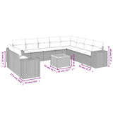 11 Piece Garden Sofa Set with Cushions Grey Poly Rattan - Side View