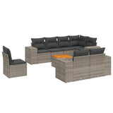 9 Piece Garden Sofa Set with Cushions Grey Poly Rattan - Front View